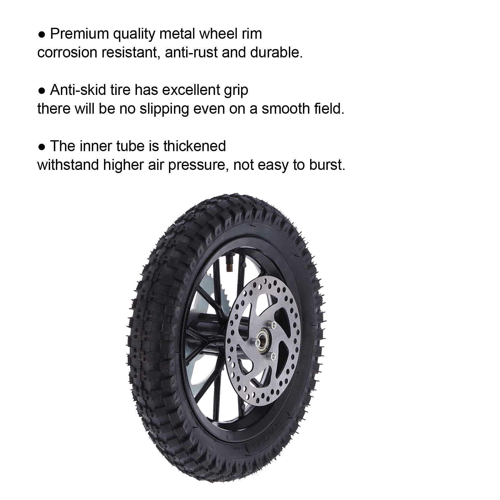 12,5x2,75 po Pneu de Roue Arrière, Antirouille Résistant à Corrosion Jante Métal Antidérapant Pneu Arrière Sans Chambre à Air pour Mini moto Tout TerrainCoolster 49 cc 2 tempsQG-50