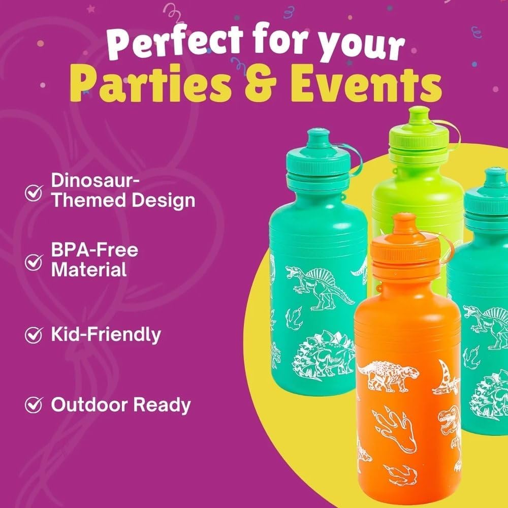 Dinosaur Plastic Water Bottles - 18 oz. (Pack of 12) - Vibrant Assorted Colors, Perfect for Kids' Parties, Dino-Themed Parties and Party favors image 4