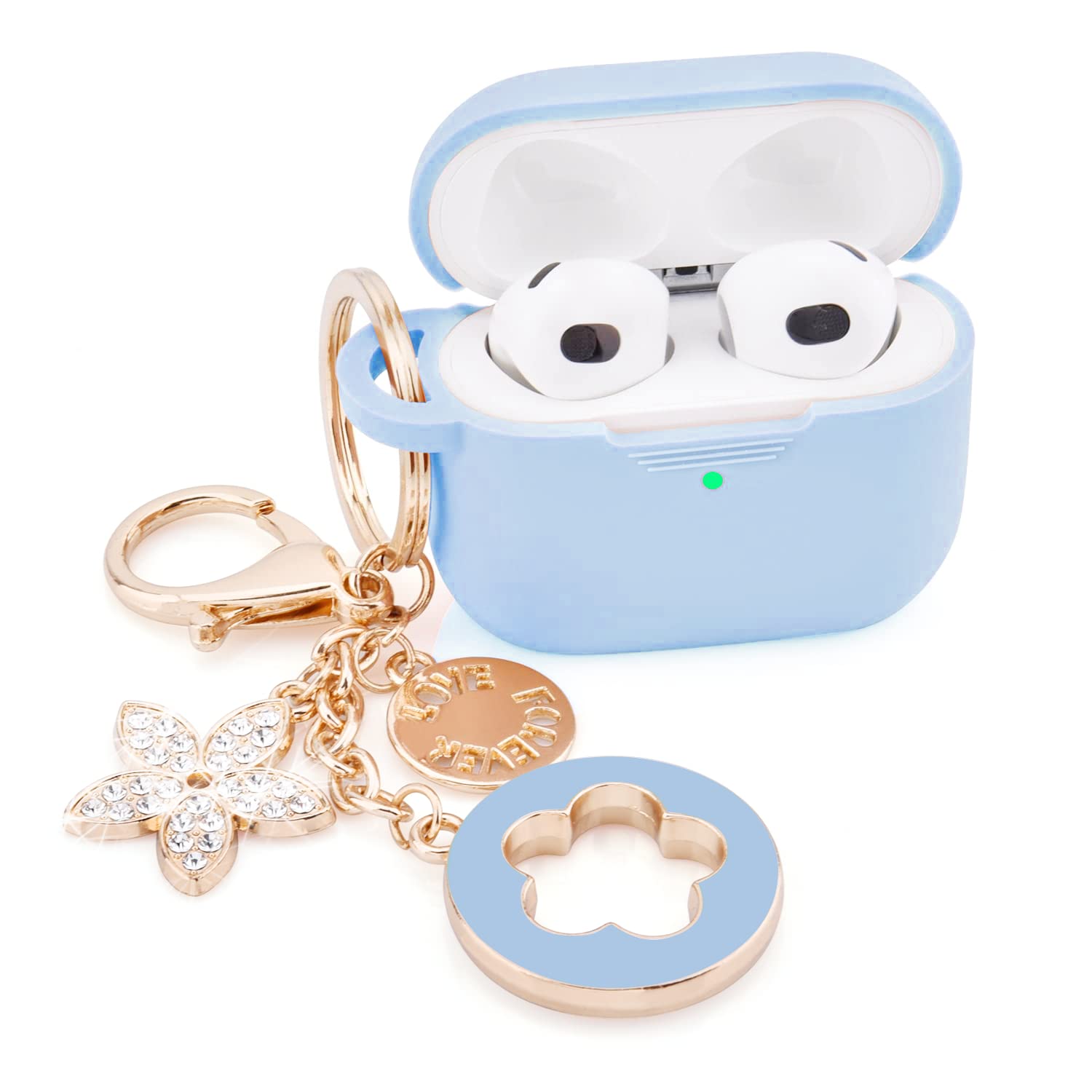 Bling AirPods Pro Case 1st Gen-VISOOM Silicone cute AirPods Pro Case Cover Women for Apple iPod Pro Charging Case Protective Air Pod Pro case Glitter iPod Pro Case Earpods Case with Keychain Cray Blue