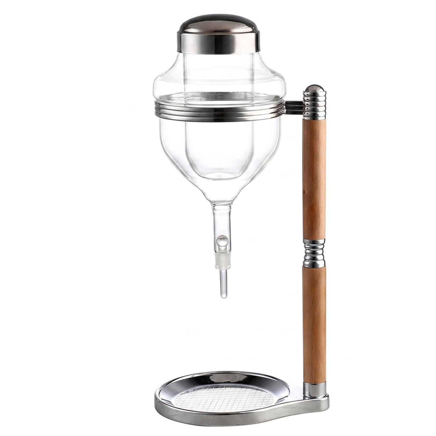 Luksusowy Ice Drip Ekspres Do Kawy Szklany Lejek Stojak Drewniany | Podwójny Szklany Lejek Premium Z Naturalnym Drewnianym Stojakiem Slow Drip I Cold Brew Tower Z Precyzyjnym Kroplownikiem