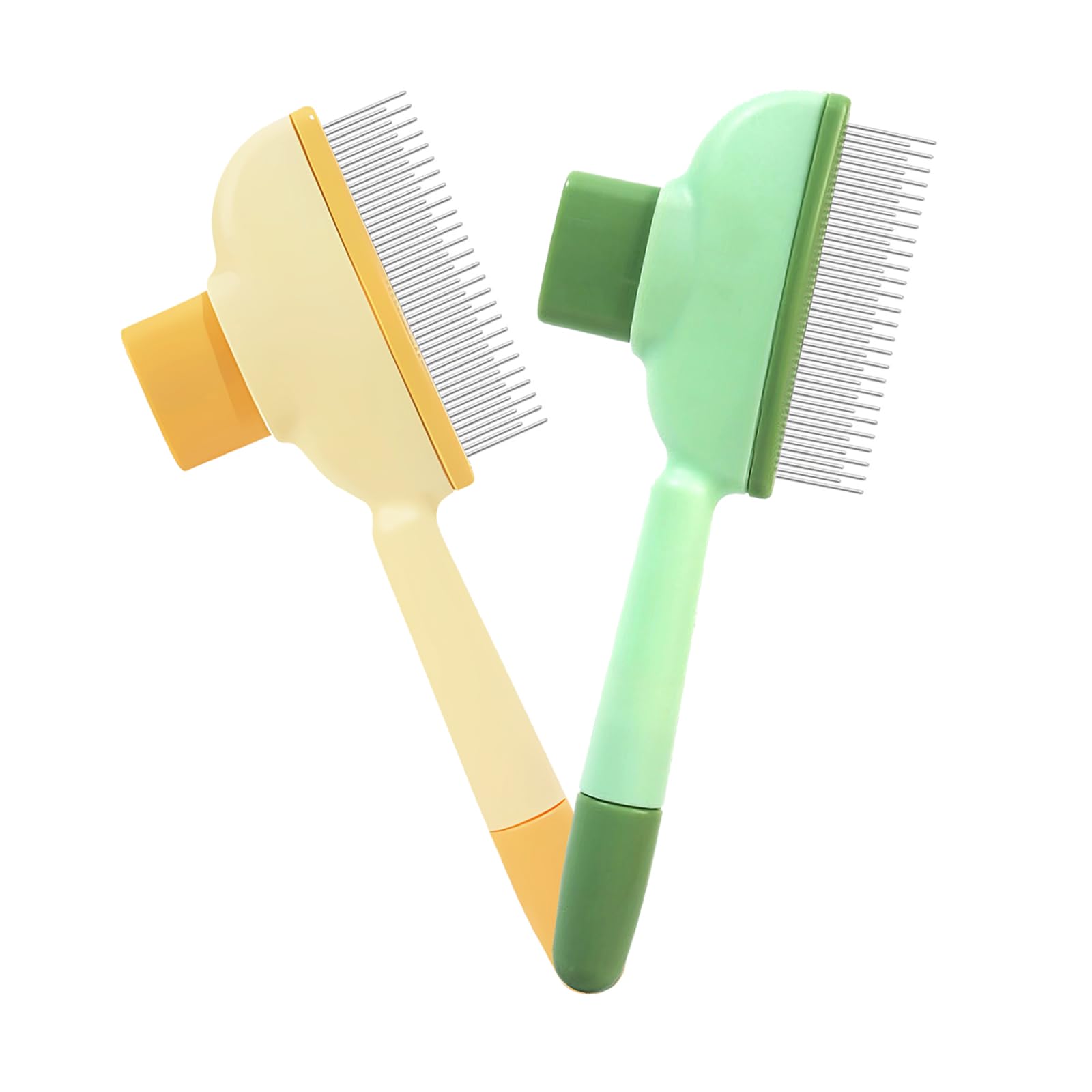 FOSER Flea Comb Set for Dogs and Cats Self Cleaning Lice Comb (2pcs-Green+Yellow), 2 Pieces - Green + Yellow