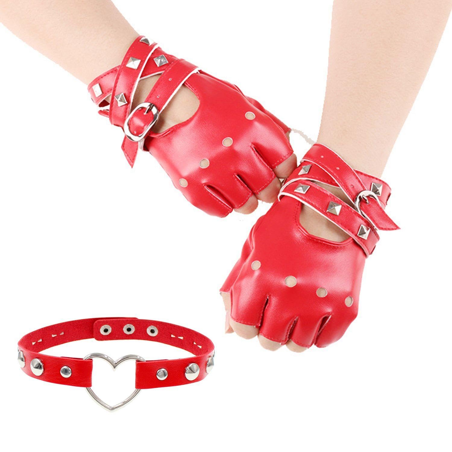 1 Pair Of Pu Leather Gloves And 1 Piece Of Love Collar, Punk Style Accessories, Performance Clothing Accessories, Fashionable And Personalized Accessories.