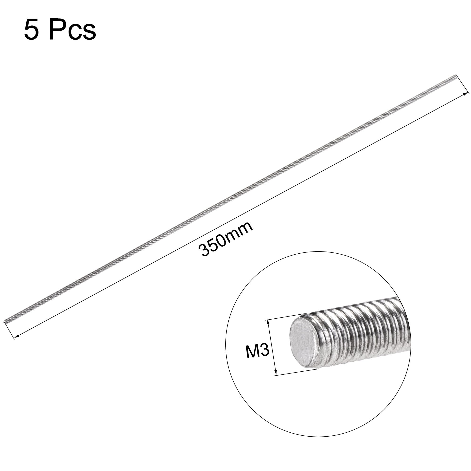 304 Stainless Steel Threaded Rods - M3 x 350mm -2 304 Stainless Steel Threaded Rods - M3 x 350mm -2