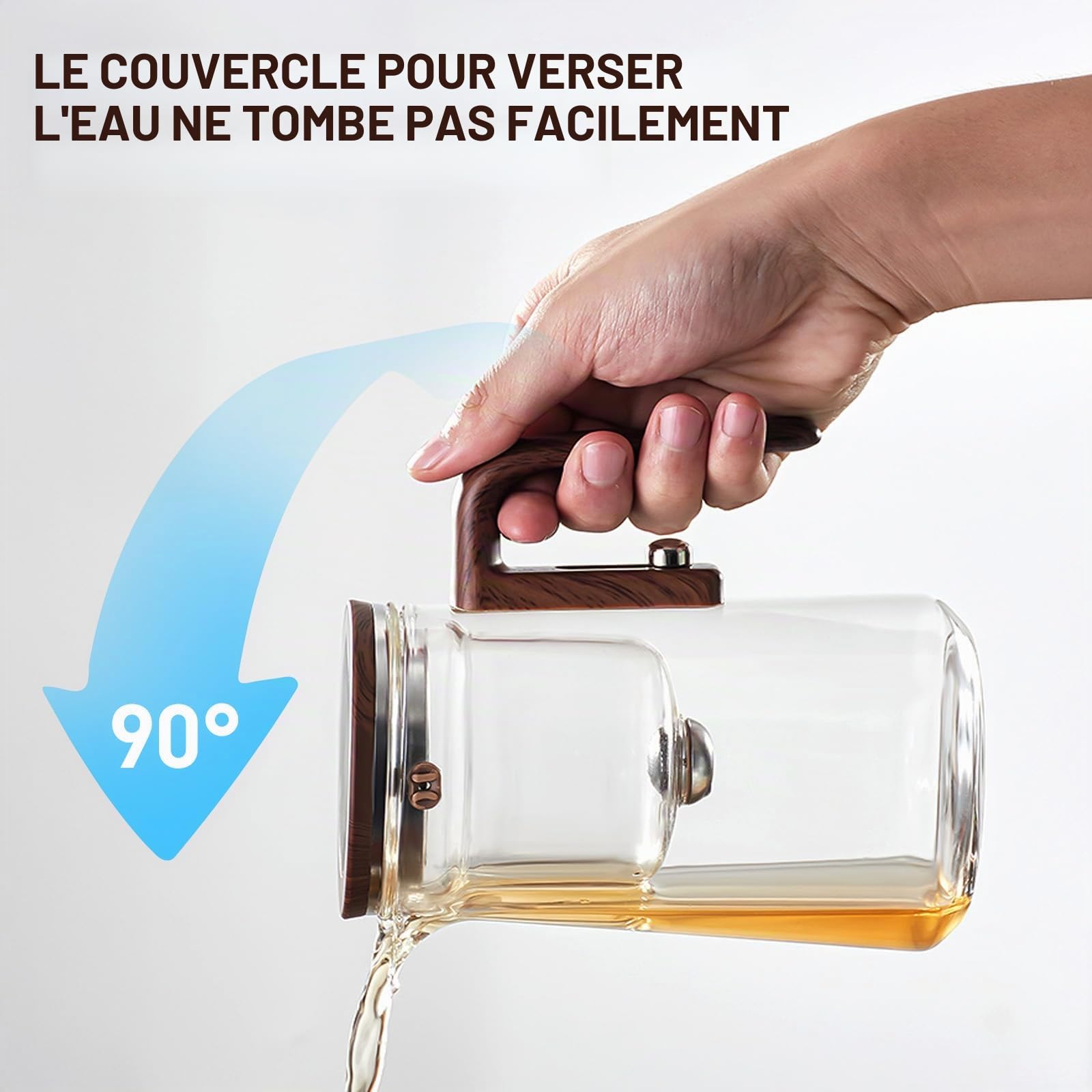 Théière magique avec infuseur - Théière en verre de séparation d'eau pour séparer l'eau de thé, design ergonomique avec poignée en silicone effet bois, et préparation polyvalente de thé et café (800