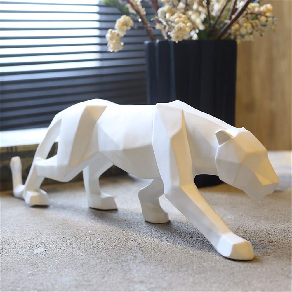 Uterstyle Escultura de leopardo de resina, estatua geométrica de animales de vida silvestre, figura de animal para decoración del hogar, estatua de gato grande, leopardo, león, jaguar (blanco)