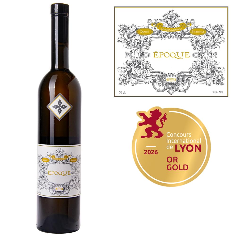 Absinth Set Époque von ALANDIA | Gold-prämierter Absinthe aus Deutschland | Mit Vanille destilliert | 2x Mundgeblasene Gläser 2x Edelstahl Löffel 1x Zuckerwürfel | (1x 0,7 l)