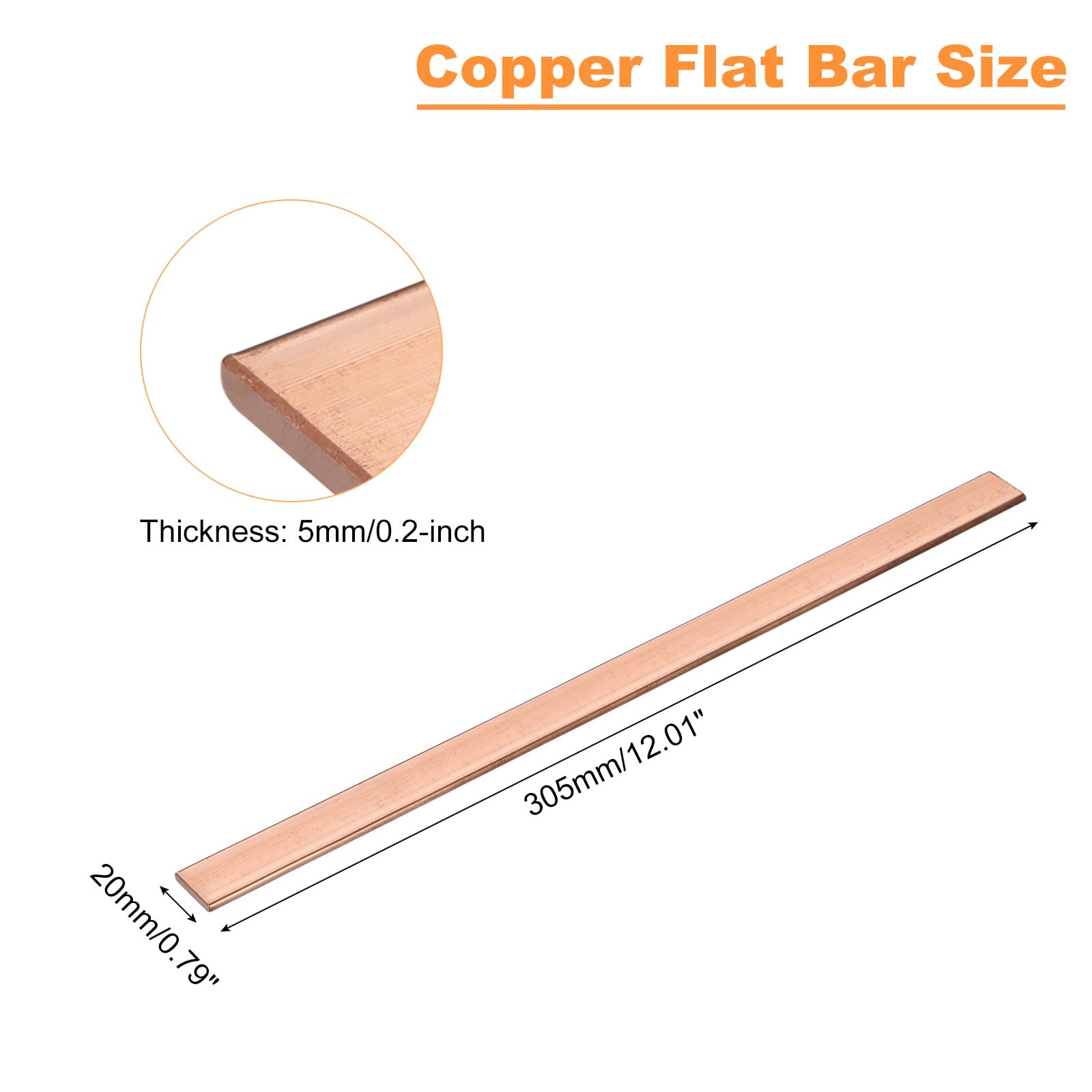 QUARKZMAN Barra Piatta In Rame, Spessore 3/16" x Larghezza 25/32" x Lunghezza 12" Lamiera Di Rame Per Applicazioni Elettriche (5mm x 20mm x 305mm)