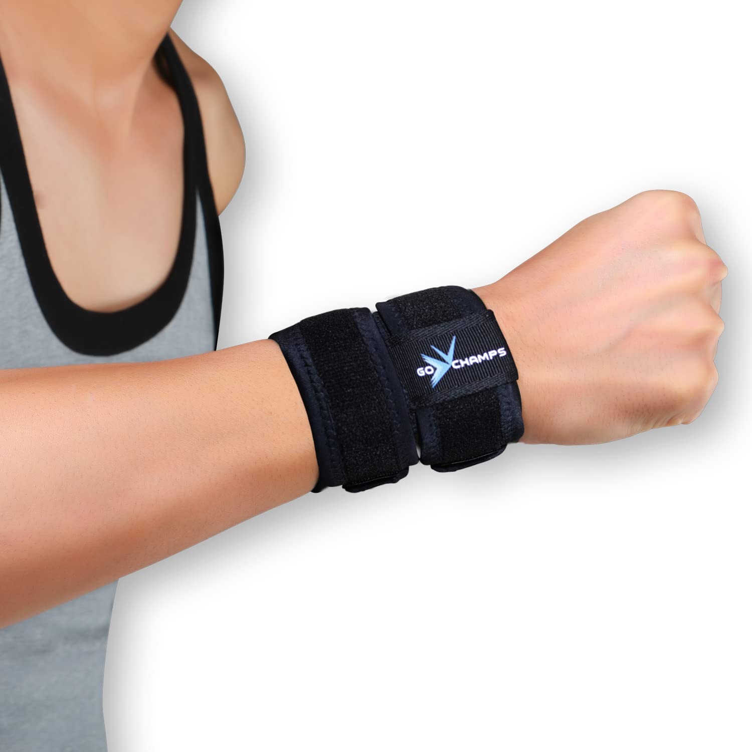GoChamps Wrist Wrap with Adjustable Straps | Made with Japanese Technology | Breathable & Lightweight for Men & Women | Ideal for Wrist Strain, Workout, Weightlifting | Dual Strap Fit | Size-Universal (B09RGGXC29) Amazon Price History, Amazon Price Tracker