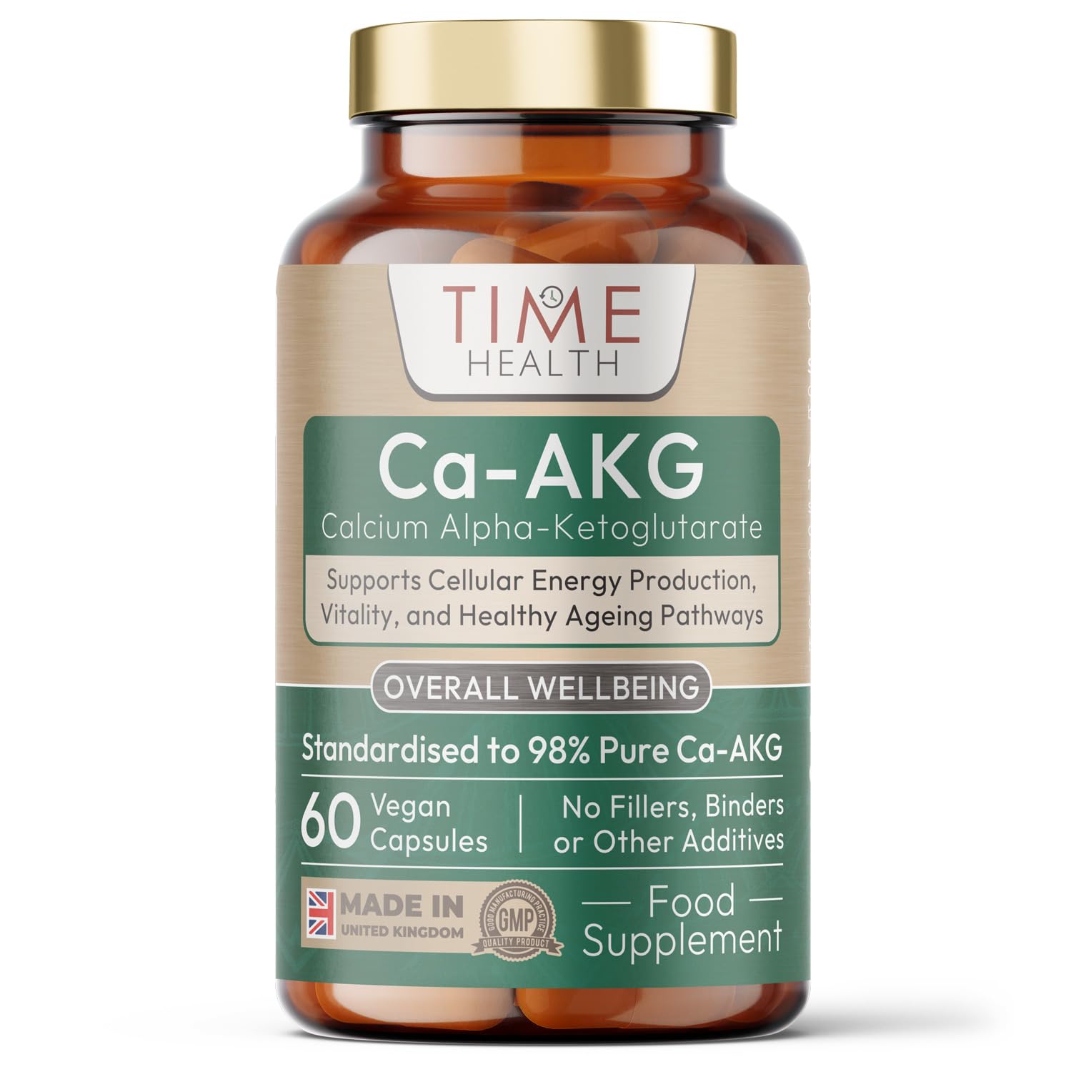Ca-AKG - 60 x 550mg Capsules - Ultra Pure & High Strength Calcium Alpha Ketoglutarate - Zero Additives - UK Made - 60 Capsules