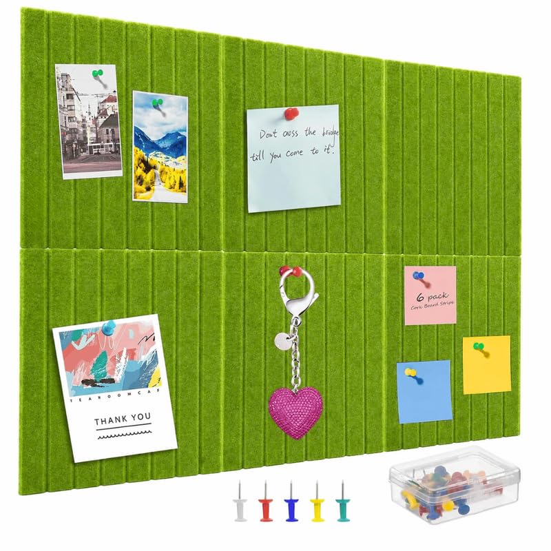 Image of QUIET CANVAS Acoustic Wall Slat Pinboard, 1x1ft, Pack 6, 50 PushPins Green