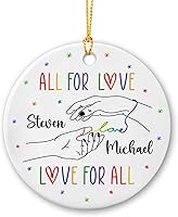 Vista 8 de Adorno de cerámica personalizado para boda, regalo para pareja, nombres y fecha personalizados, orgullo LGBTQ Rainbow Christmas 2025