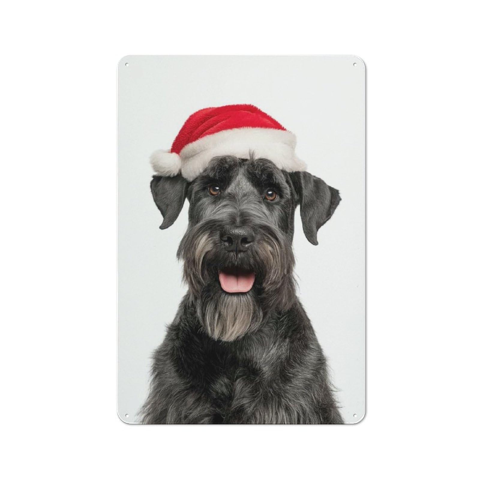 Junmoney Giant Schnauzer Dog With Santa Hat Retro Metal Plaque 30X20cm Featuring For Garage Wall, A Winter Wall Decor Update For Workshop Decor Fans
