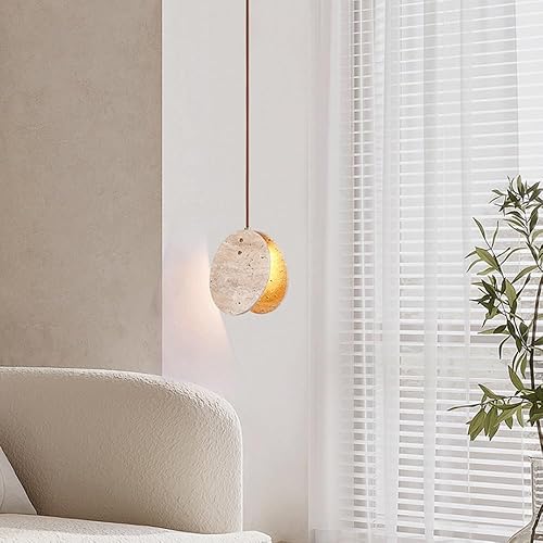 Miniatura 5 de Lámparas colgantes redondas de 7.87 pulgadas, iluminación colgante de techo de piedra natural de mediados de siglo, lámpara de techo de cúpula de