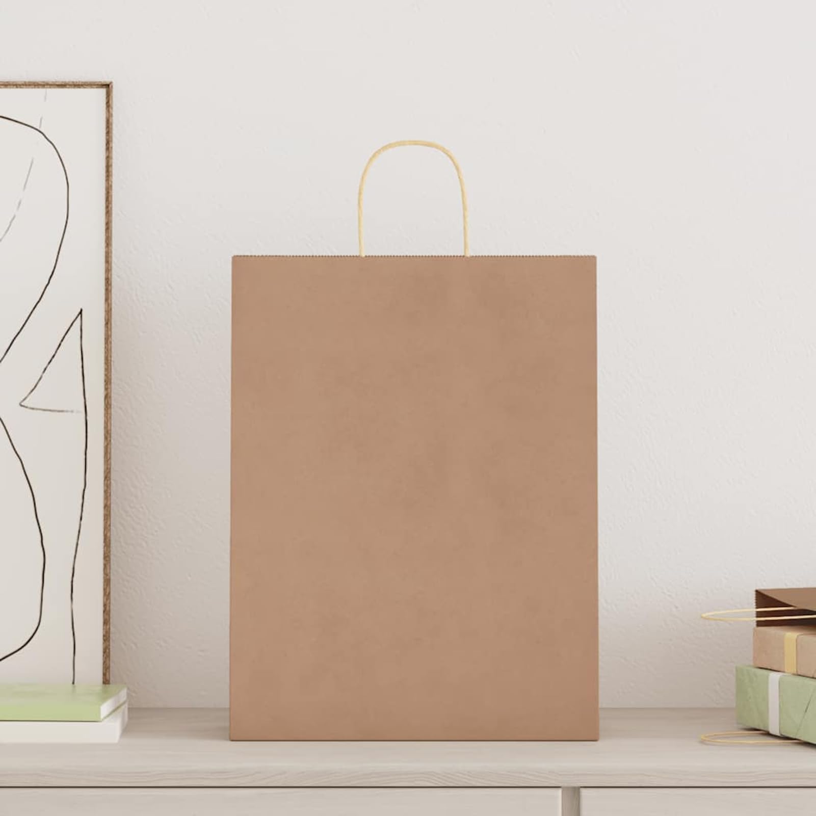 Fecpoo Papierowe torby 50 szt. – brązowe, 32 x 12 x 42 cm, papier typu kraft 80 g/m² z papierowymi uchwytami linowymi, nośność 10 kg, na prezenty, zakupy, imprezę i wynos