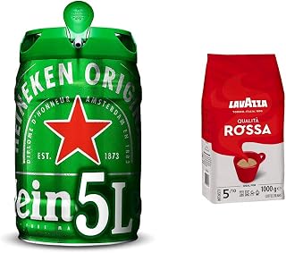 Heineken Cerveza Lager Barril Pack, 2 x 5L + Lavazza Café en Grano Espresso Qualità Rossa, Paquete de 1 Kg