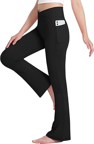 HASMES Leggings acampanados para niñas con bolsillos, parte inferior acampanada, cintura alta, pantalones de yoga para danza, ropa deportiva