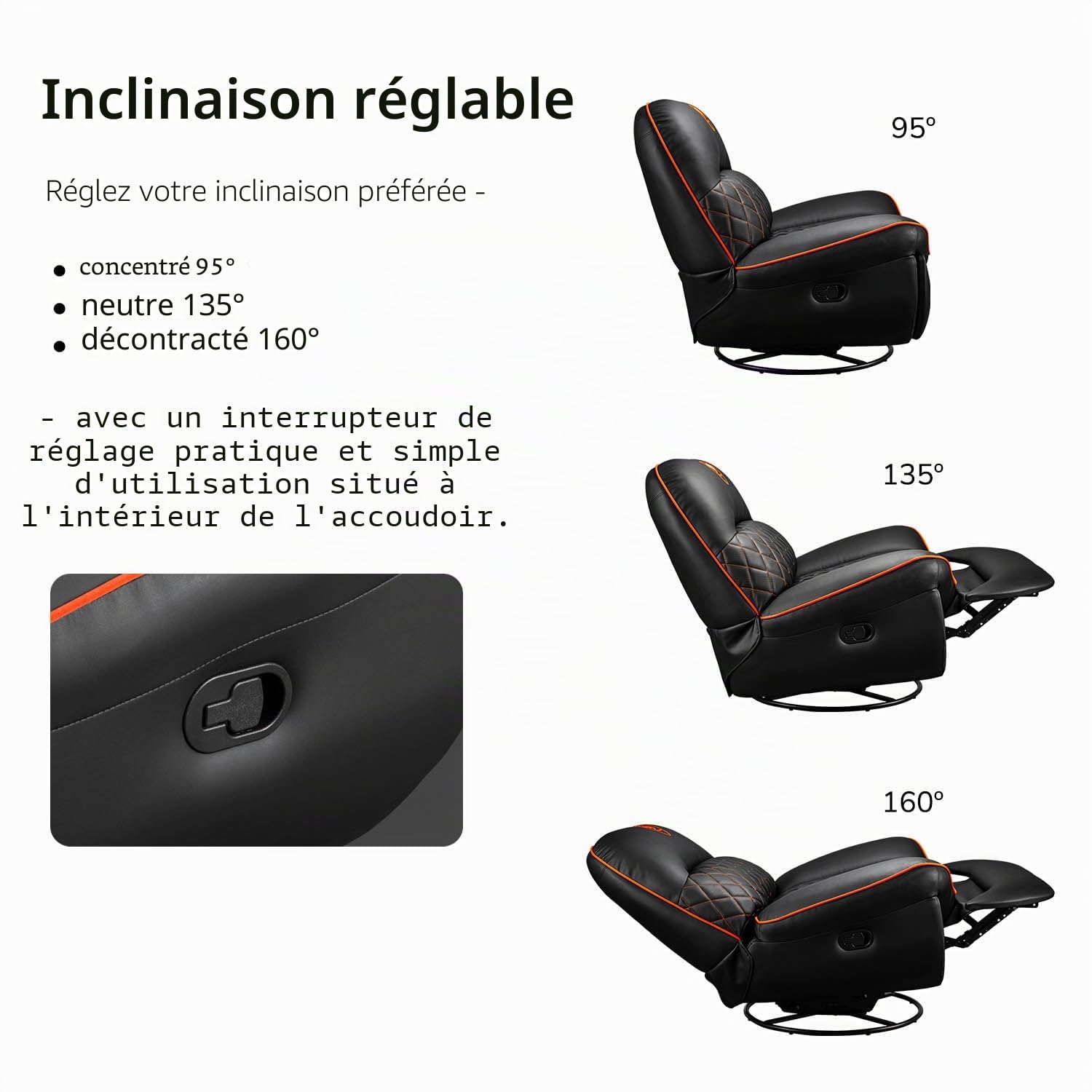 Chaise de jeu Cougar Overlord, taille agrandie, soutien spécifique au corps, rembourrage spécial, style Rock, inclinable et pivotante, inclinaison réglable
