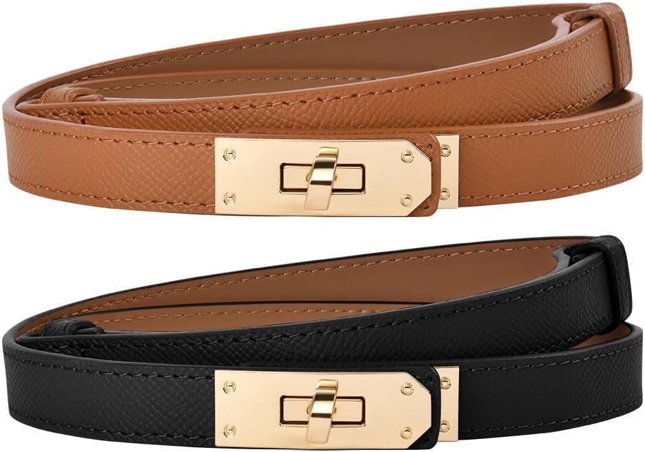 flintronicWomen Skinny Leather Belt, Adjustable Fashion Dress Belt, Slim Thin Waist Belt Classic Solid Color Alloy Turn Lock, Thin Waist Belts, Buckle Belt For Dresses Jeans Pants Coat