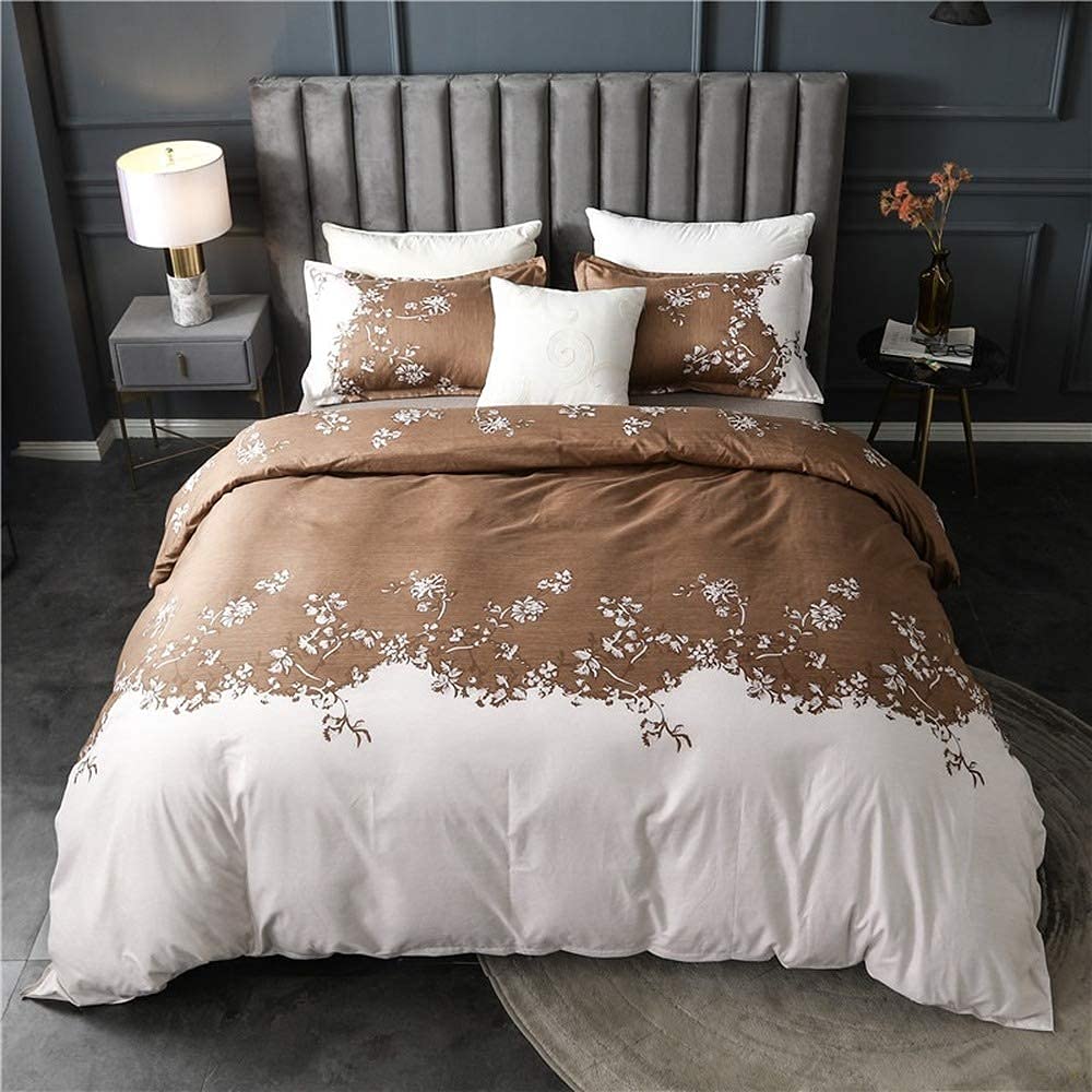 Ensemble de couette simple double queen king avec housse de lit imprimée fleurs marron café