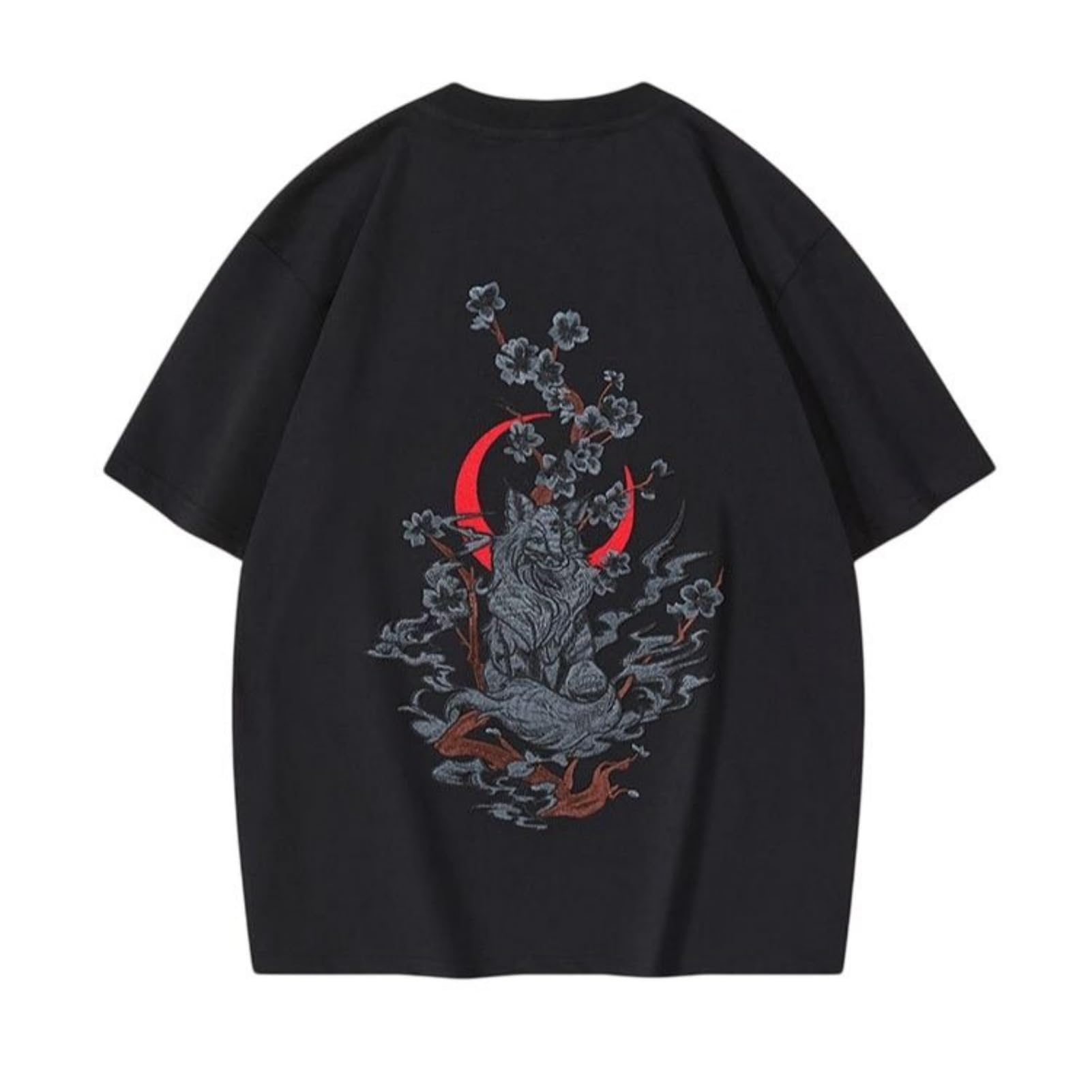 Męski bawełniany t-shirt z okrągłym dekoltem i haftem, luźny krój, styl chiński, top rekreacyjny