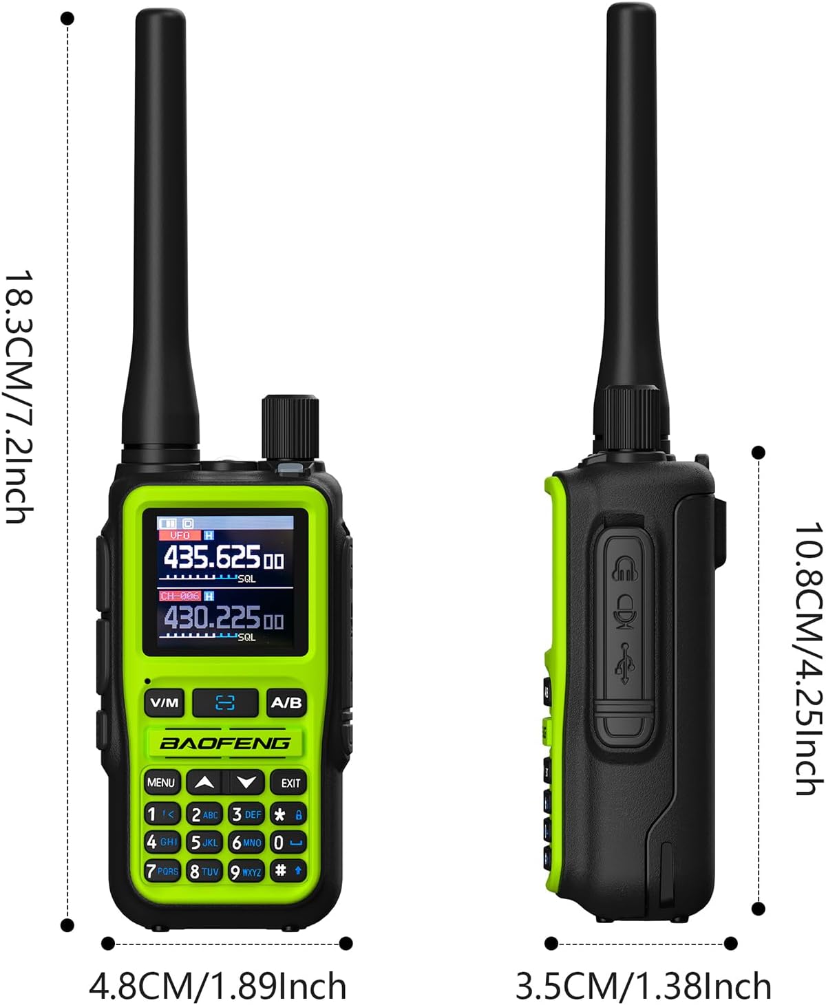BAOFENG UV-5R Mini Two Way Radio Orange BF-5R Mini Walkie Talkie Bluetooth Power Adjustable Tiny Size Frequency Copy 999 Channels Type-C Four Colors Portable Ham (Green)