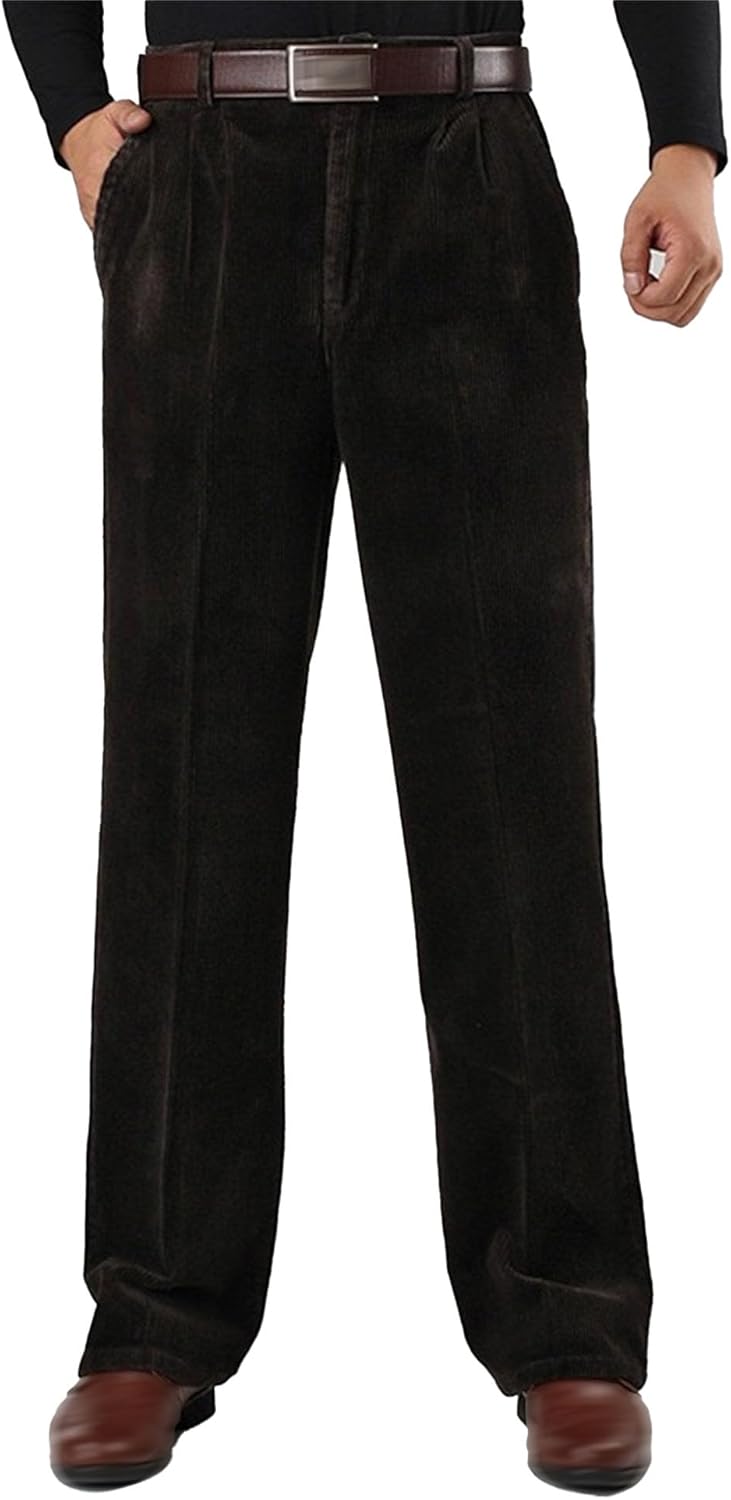 Maiyifu-GJ Men's Autumn Winter Corduroy Pants Business Casual Pants Loose Elastic Straight Fleece Thick Trousers