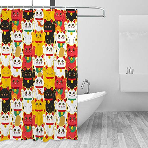 Rideau de douche imperméable anti-éclaboussures chat heureux en polyester - 2