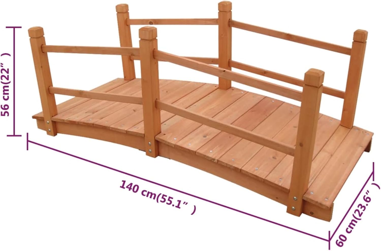 Garden Bridge, 140x60x56cm Solid Wood Handrails for Outdoor Landscape Decoration