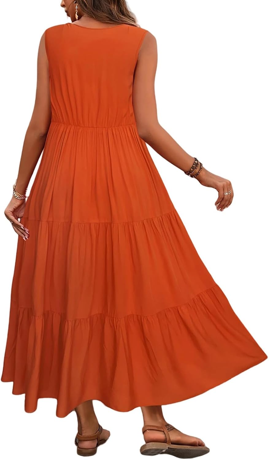 Women's Summer Sleeveless V Neck Mini Dress Flowy Tiered A Line Beach Dresses Boho Casual Tank Dress Crewneck Sundress