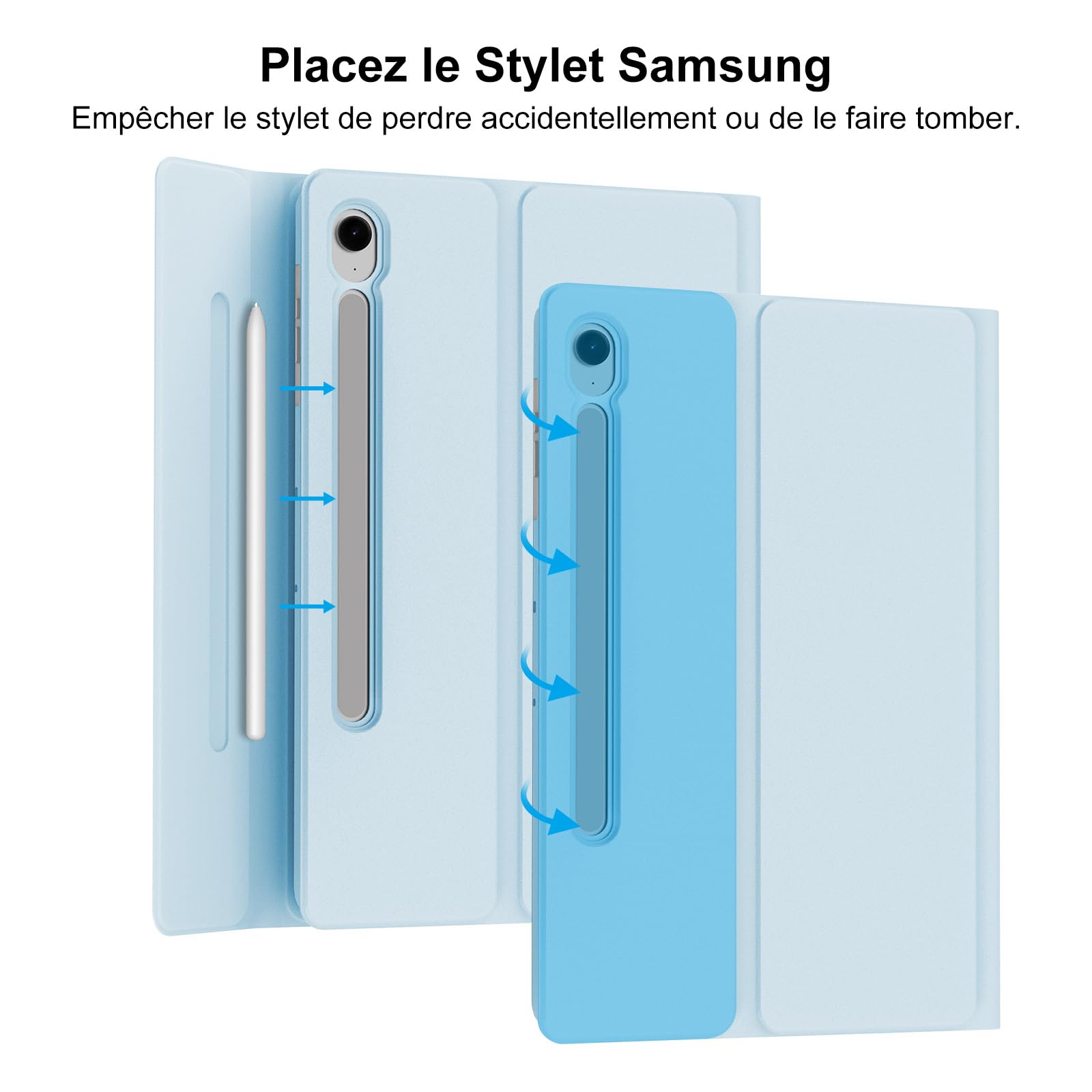 Coque Clavier pour Samsung Galaxy Tab S10 Lite S10 FE 2025/S9 FE 2023 10.9 Pouces, AZERTY Français Housse Clavier Bluetooth Détachable avec Porte Crayon pour Samsung Galaxy Tab S9 11" 2023, Bleu Ciel
