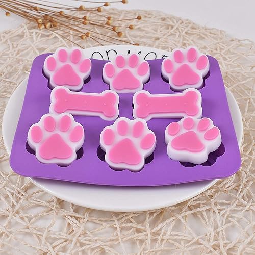 Miniatura 4 de Moldes de silicona 2 en 1 de pata de perro y hueso de cachorro, grado alimenticio, para chocolate, dulces, pudín, gelatina, golosinas para perros. 5
