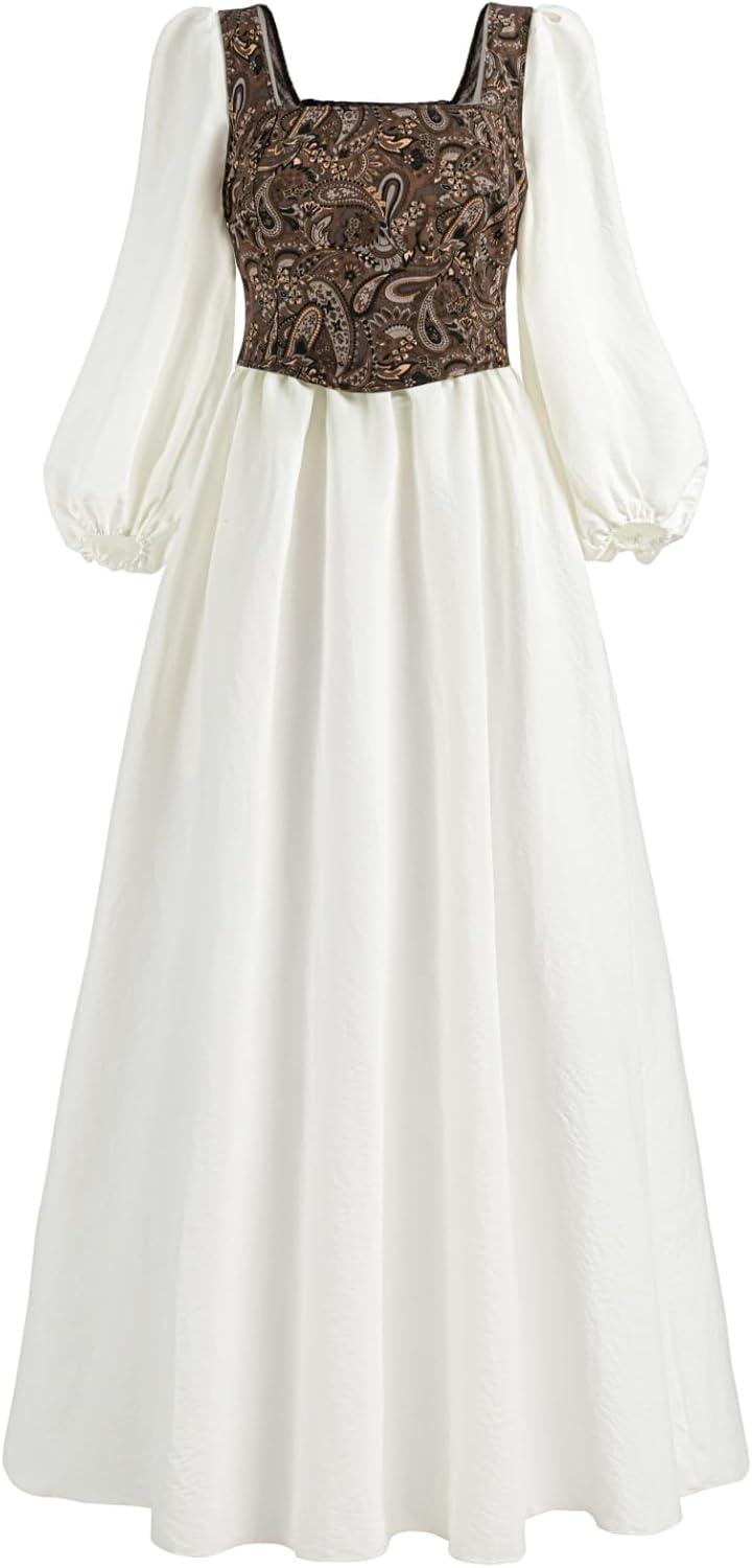 Nuoqi Renaissance Dress Women Victorian Dress with Medieval Corset 2 Piece Set 1800s Costume