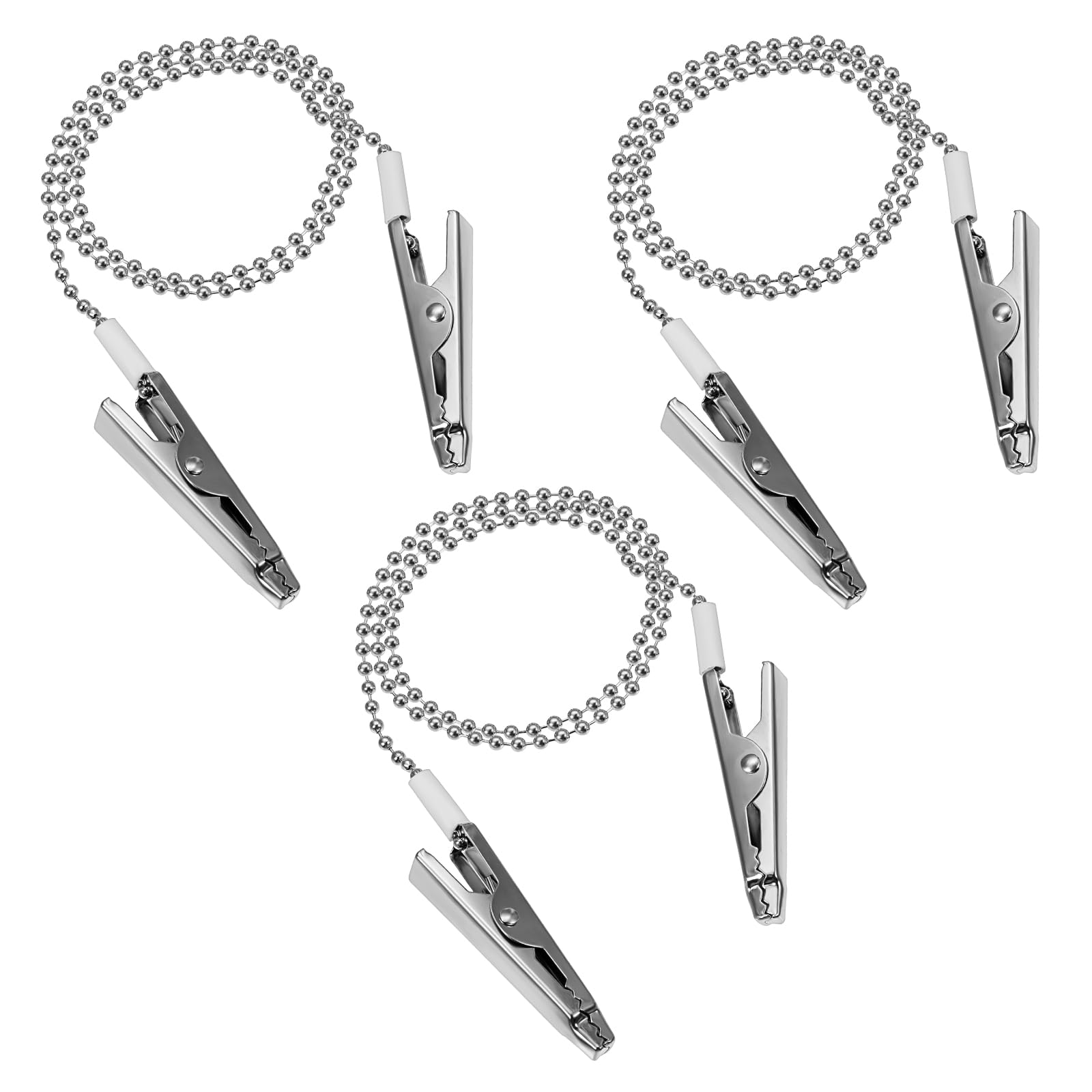 COMNICO Dental Bib Clips, 3Pcs Metal Napkin Clip Chain with Ball Chains Lanyard with Ball Chains Alligator Clamps Silver Bib Holder Reusable Napkin Holder Clips to Hold Napkins Dental Office Mask