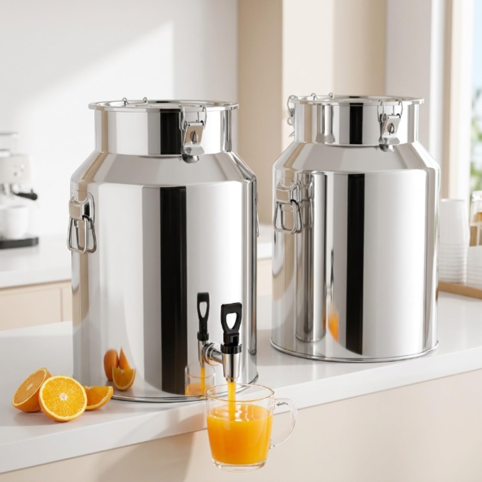 Bidón de Leche Acero Inoxidable 304 con Grifo y Tapa Hermética | Cubo de Almacenamiento de Líquidos para Leche, Vino, Aceite y Bebidas con Asa(No Spigot,48L/12.7 Gal)