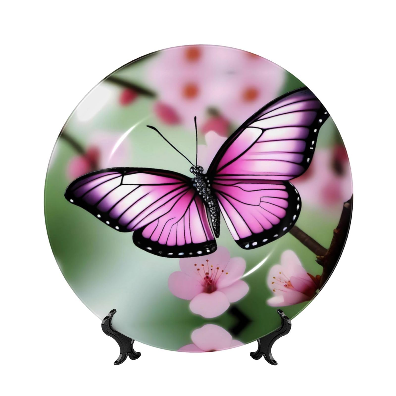 Platos decorativos modernos para hogar con flores de cerezo y soporte