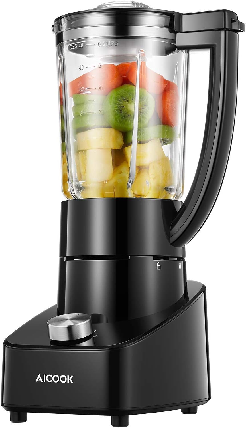 AICOOK Blender Smoothie Maker 28,000 RPM High Speed Blender Ice Crusher with 3 Speed Control and 1,5L Glass Jar, 4 Sharp Titanium Alloy Blades for Ice/Nuts/Soup/Sauce, 700W