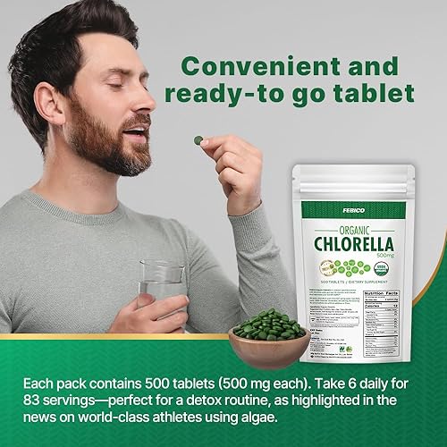 Miniatura 6 de Chlorella Tablets 500mg, 500ct, 83 días - USDA orgánico, vegano, alimentos, sin OMG, desintoxicación, pared celular rota por Taiwán