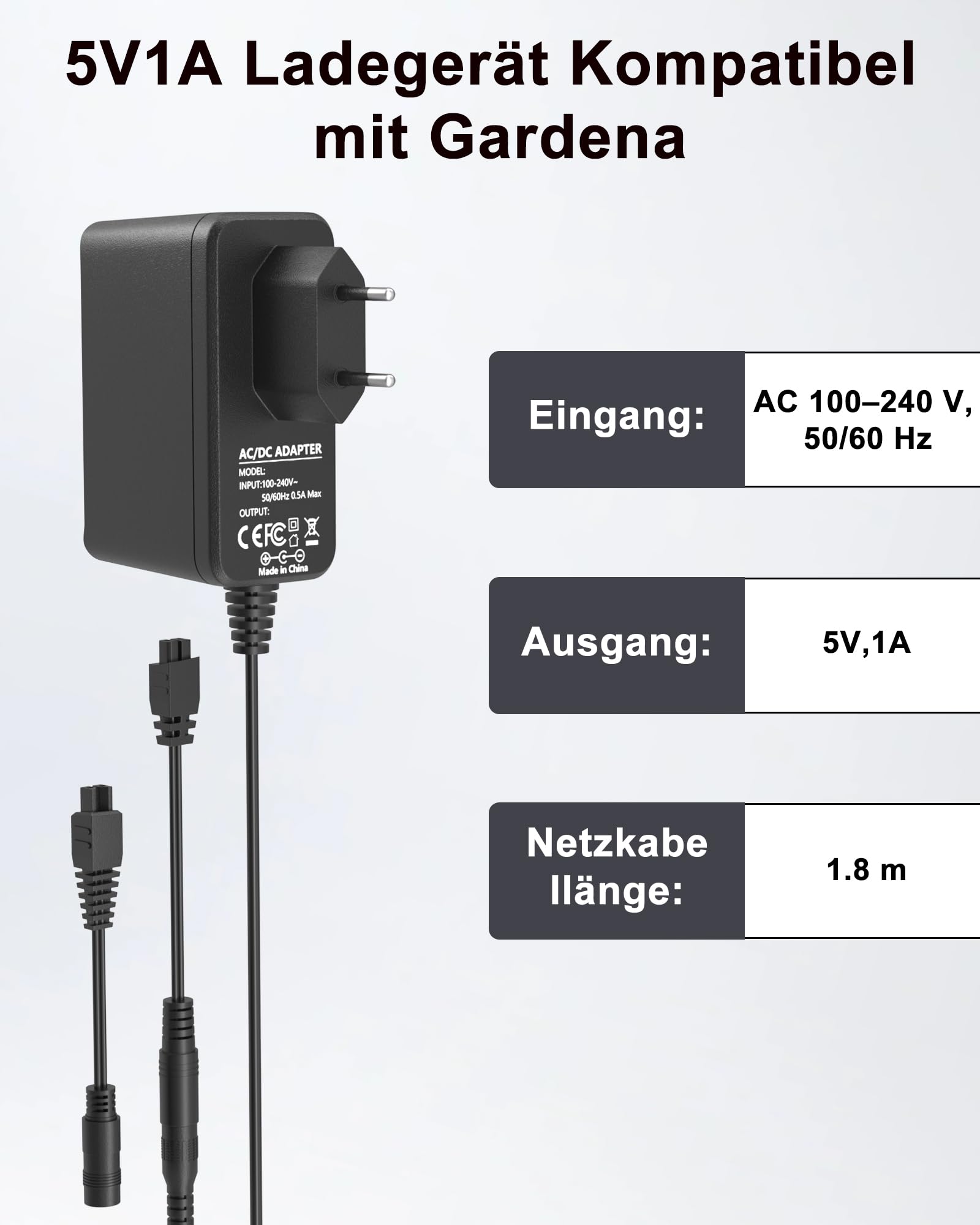 Cavo di ricarica per Gardena ClassicCut Li 9850 9851 9852 9853 9854 9855, 5,5 V, con cavo di ricambio da 1,8 m