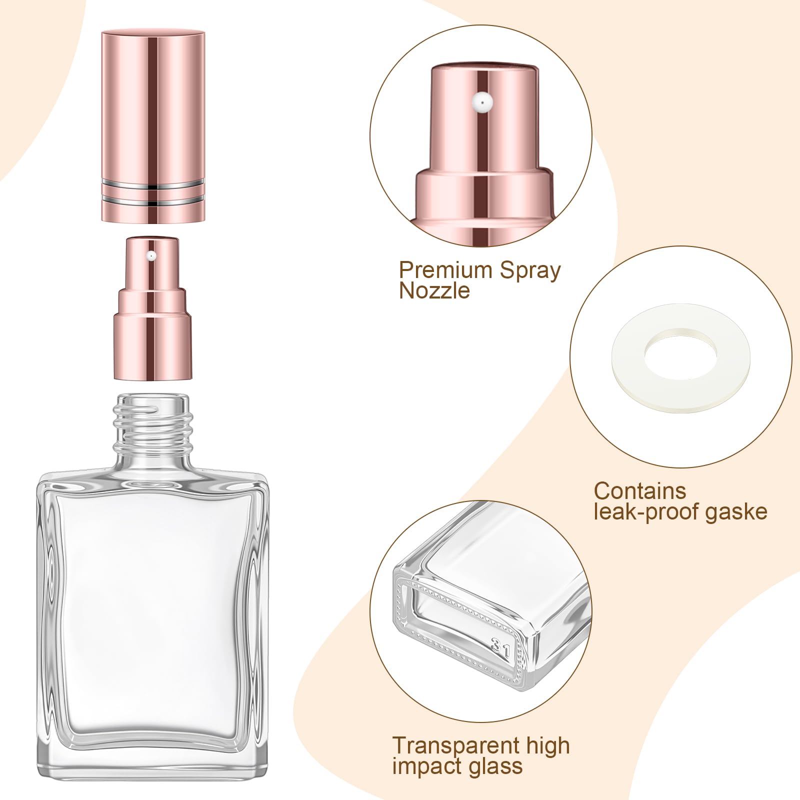 Domensi 60 botellas de perfume de vidrio de 10/15/30/50 ml, mini botellas de vidrio vacías atomizadoras a granel rellenables con herramienta de bomba para el cuidado de la piel de viaje (15 ml, oro
