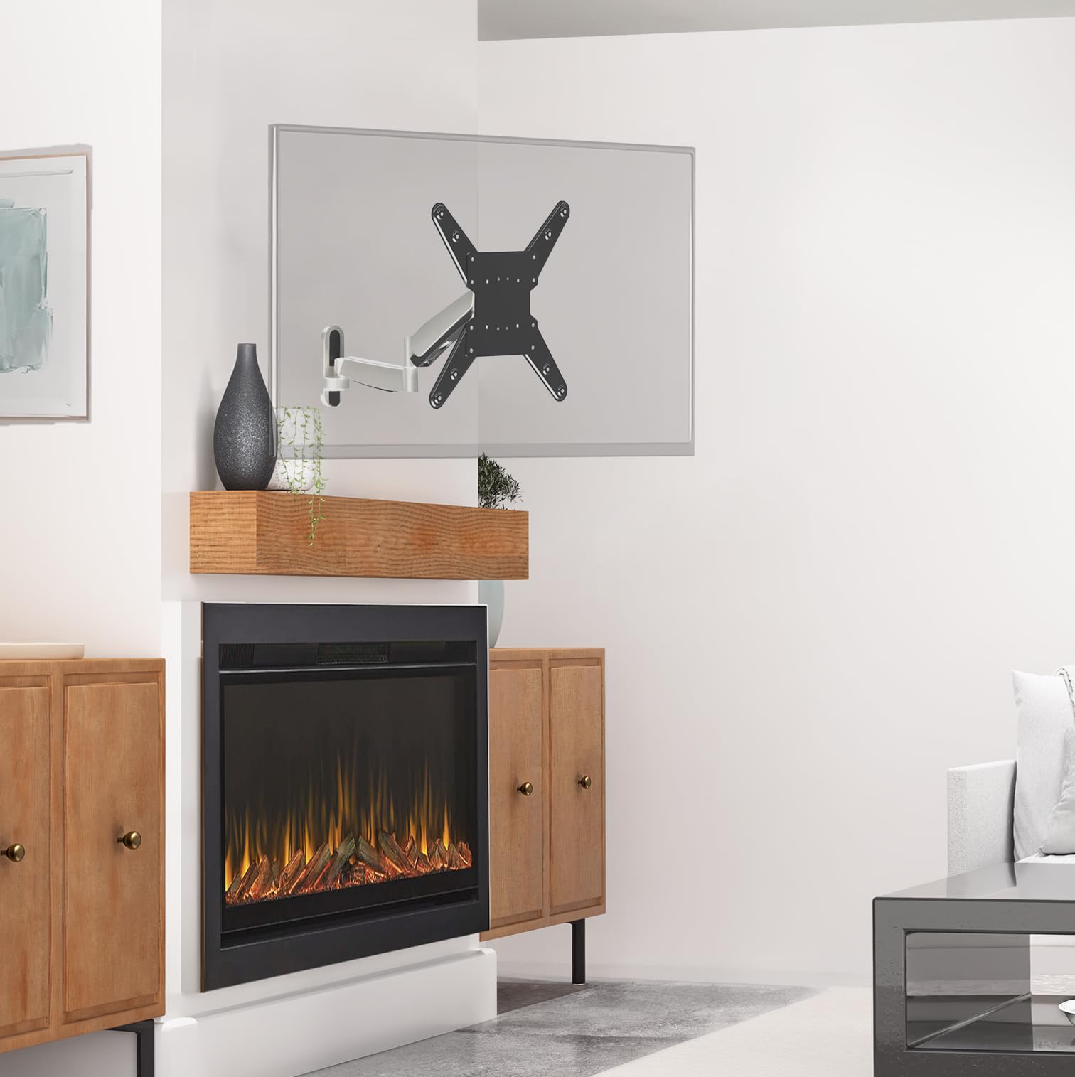 Vivo Soporte de Pared para TV con Pantalla de Plasma LED LCD de 26 a 55 Pulgadas, Altura Ajustable, Resorte neumático Totalmente articulado, Plateado, MOUNT-VW04G