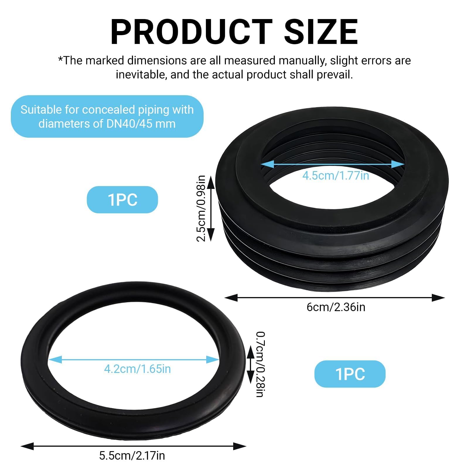 2 Piezas Juntas de Tubería para Geberit, Junta para Tubo de Descarga (Ø 55/42 mm), Junta de Manguito (Ø 36-45/60 mm), Compatible con Tubo de Descarga Oculto Geberit DN40/45mm, Modelos 362.771.00.1 - 3