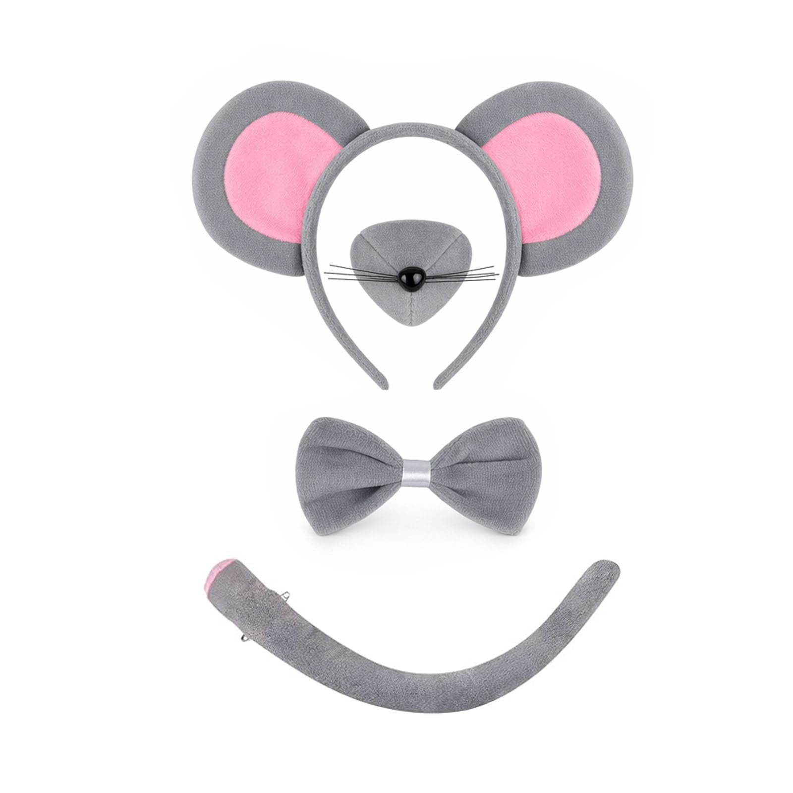 Efuwfugc 4pcs Mouse Costume Set, Rat Costume Accessories With Mouse Ears Headband, Tail, Tie And Nose, Complete Costume Set For Themed Events