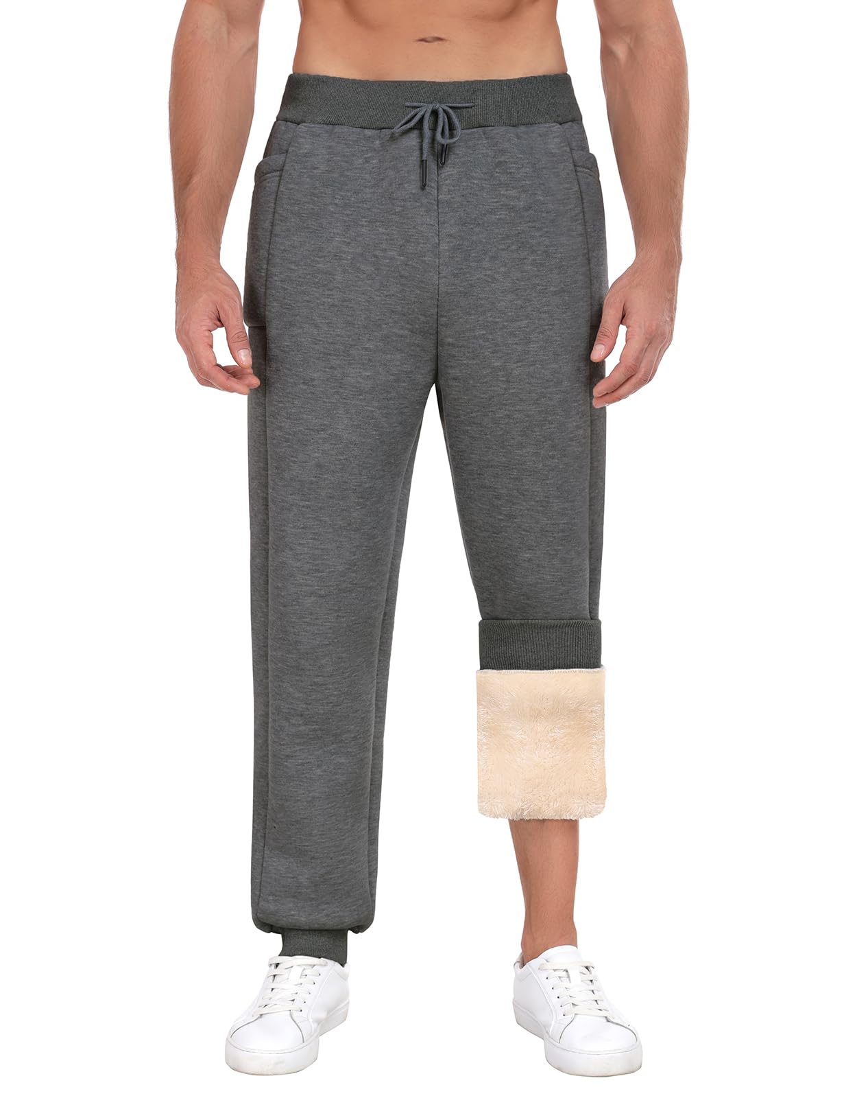 Niwicee Męskie joggery polarowe spodnie do biegania spodnie dresowe na co dzień termiczne spodnie dresowe zimowe ciepłe sportowe spodnie z kieszeniami sznurek spodnie wypoczynkowe do treningu biegania