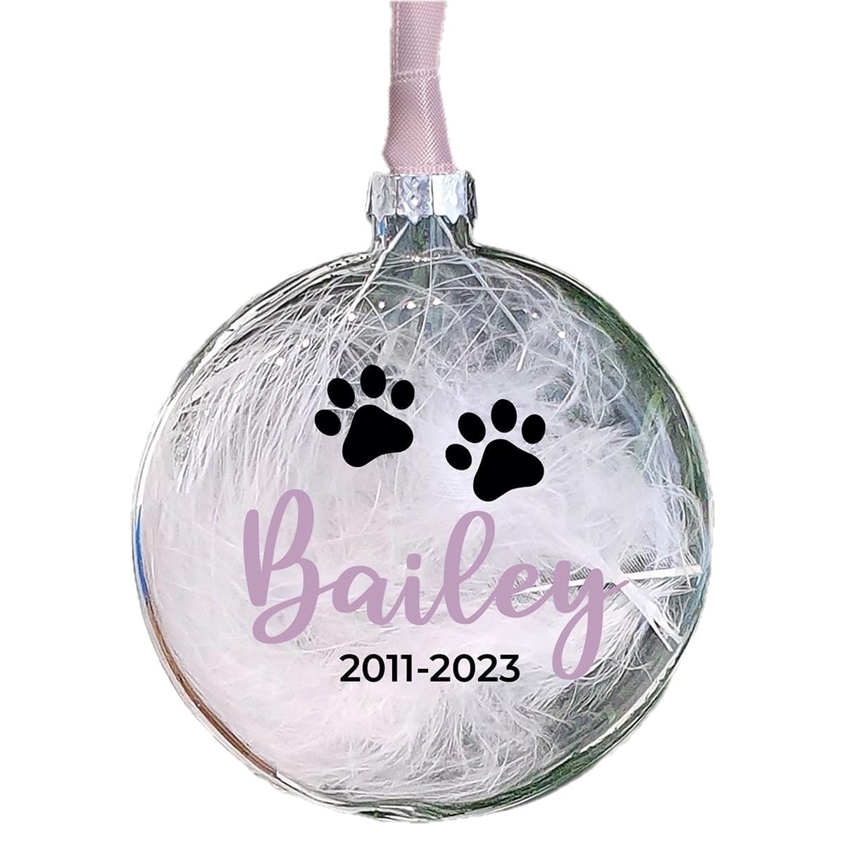 Personalised Pet Memorial Bauble Glass Christmas Decoration 10 colours Cat Dog (Pink)