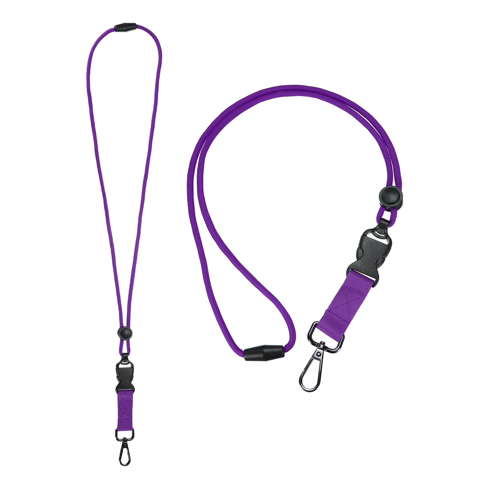 PATIKIL 2Pcs Breakaway Lanyard for ID Badges, Heavy Duty Neck Key Lanyard with Safety Adjustable Buckle and Metal Clip Detachable Round Cord Keychain for Card Key Badge, Purple