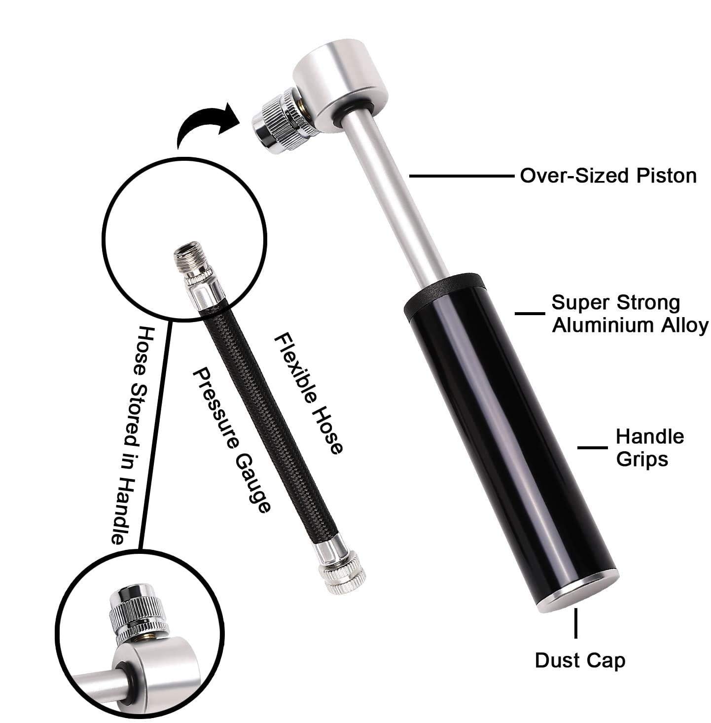 Pompe à Vélo En Alliage D'aluminium, Avec Manomètre, Pédale, Gonfleur D'air Portable Au Sol, Tuyau Externe, S'adapte à Presta Schrader