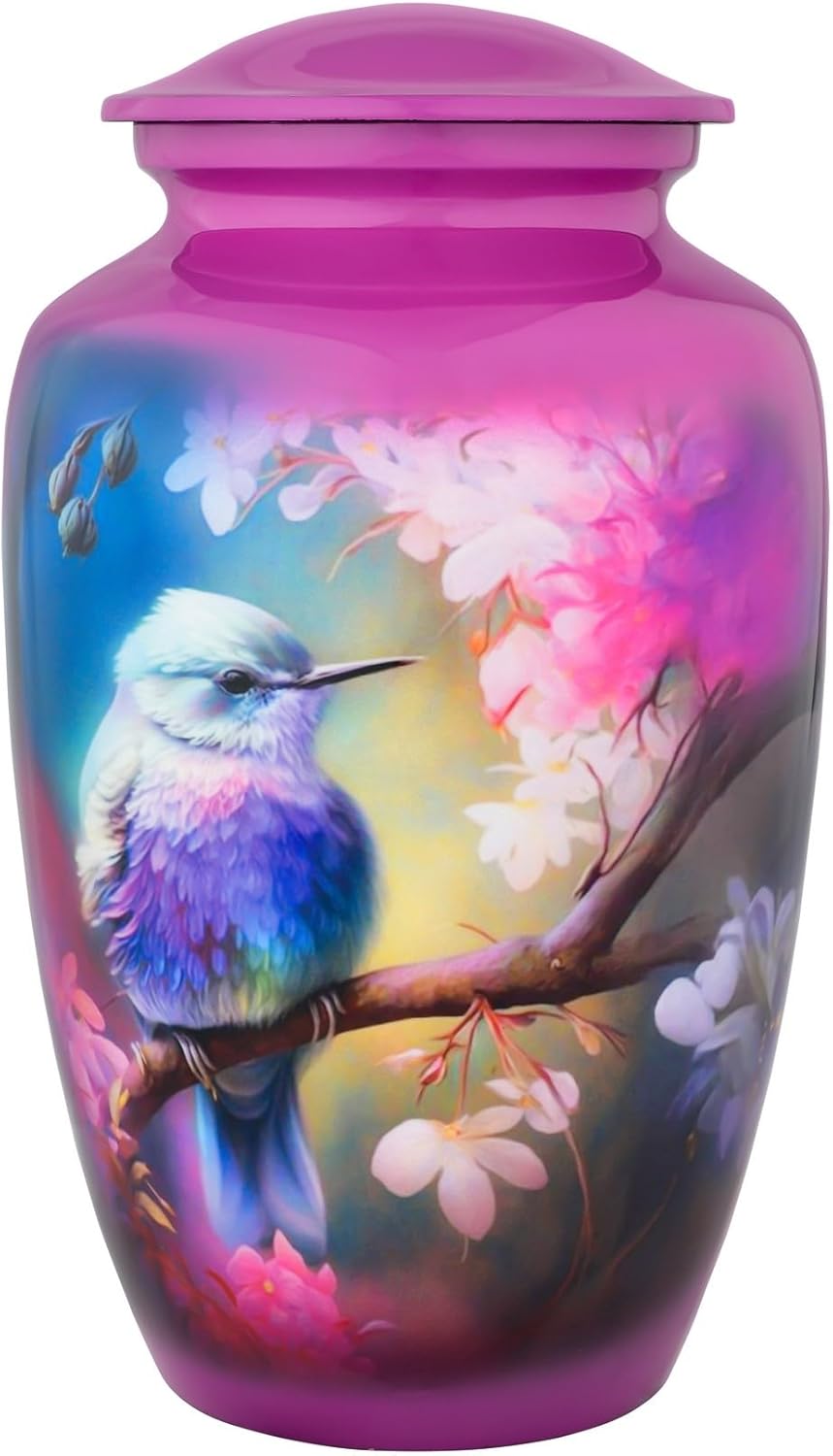 Bright Purple Hummingbird Cremation Urns for Adult Human Ashes – Handmade Urn – Decorative Funeral Memorial Urn for Women & Men – Large 200 Cubic inches - Mom & Dad