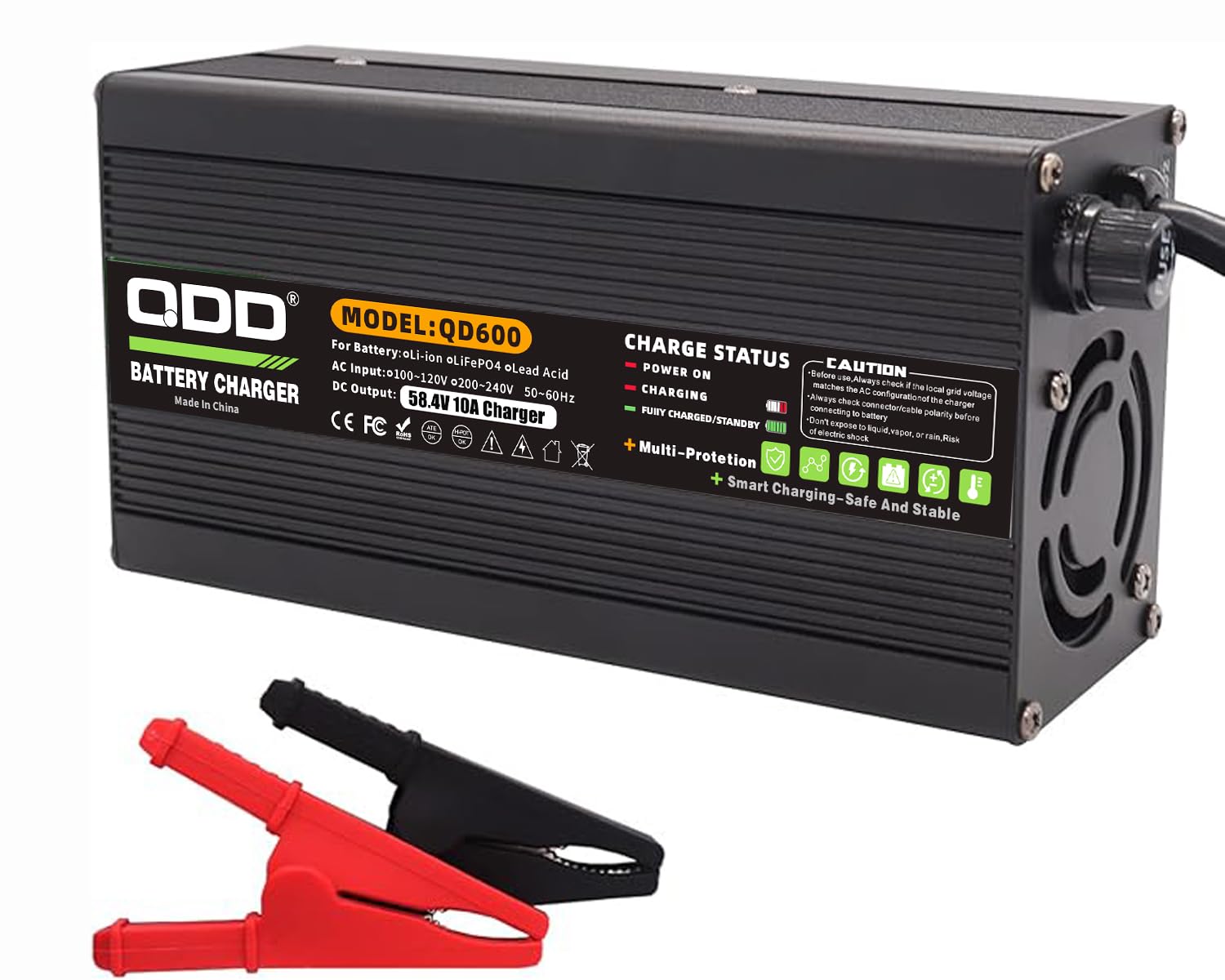 QDD Chargeur de Batterie 58,4 V 10 A Chargeur de Batterie 48 V LiFePO4 pour Pack de Batterie 16 S 48 V LiFePO4 Chargeur Intelligent Complet avec Connecteur à Pince Crocodile