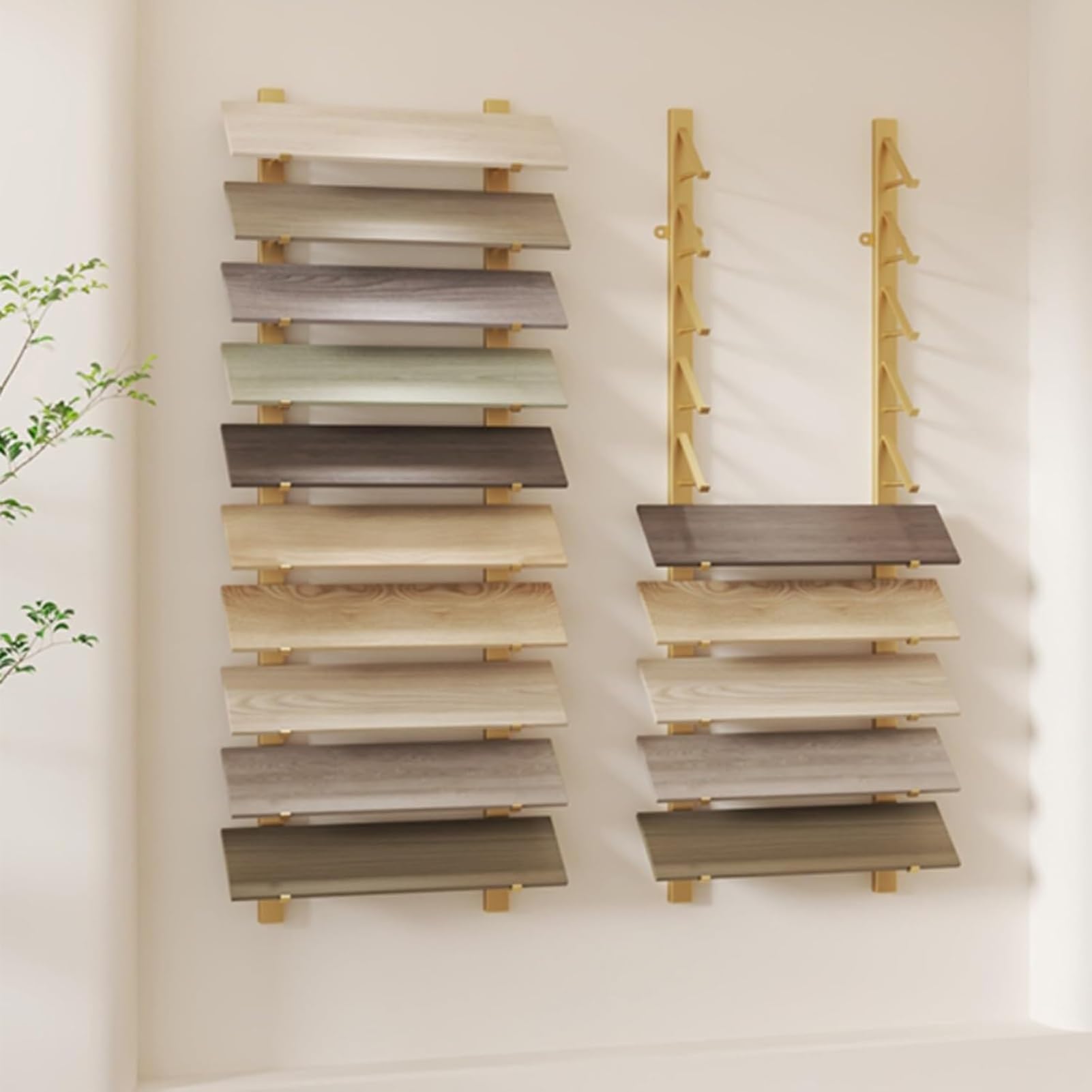 Présentoir mural doré pour carrelage support d'échantillons de sol en bois