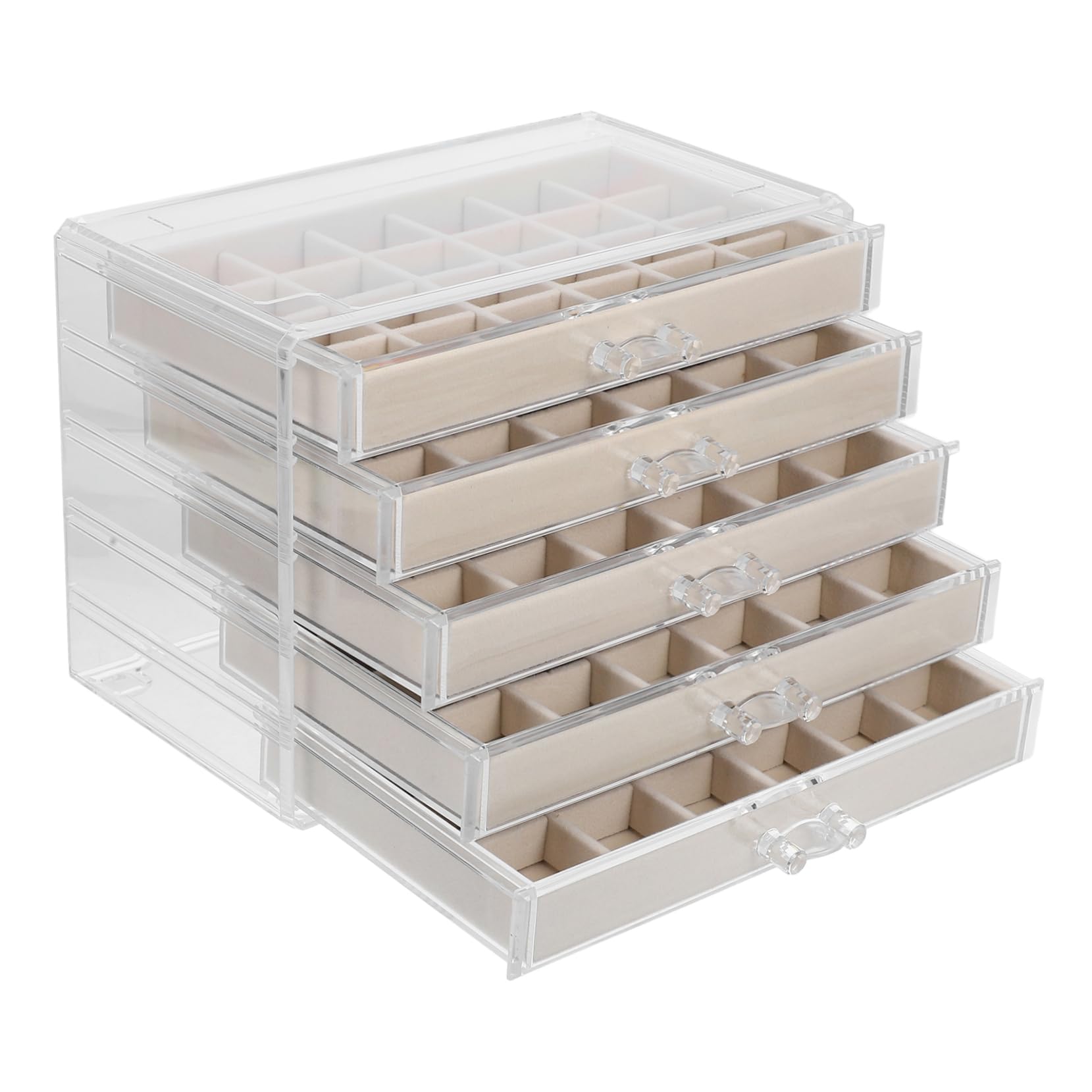 Zerodeko Joyero Acrílico con 5 Cajones Beige para Almacenamiento de Joyas